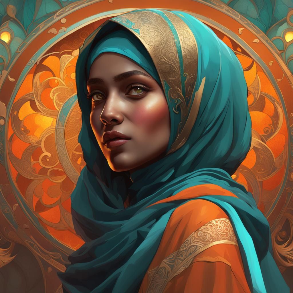 Beautiful Hijabi in Digital Art Style