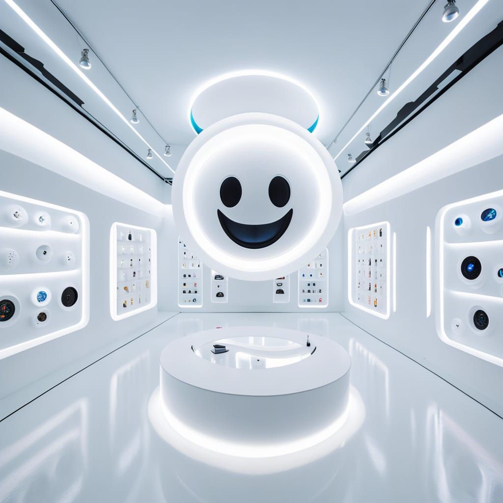 Futuristic Museum with Floating Emoji