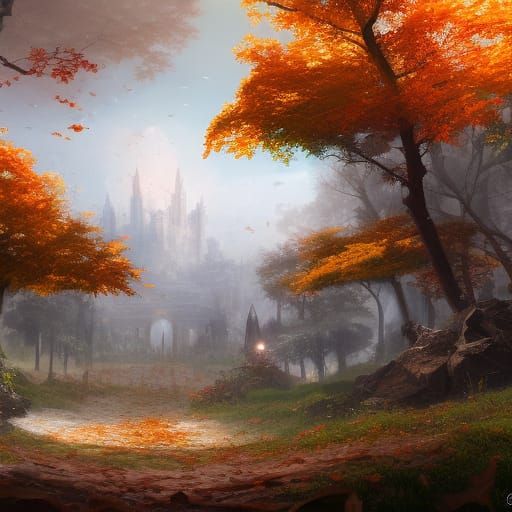 Detailed Fall Leaves Matte Painting in Unreal Engine