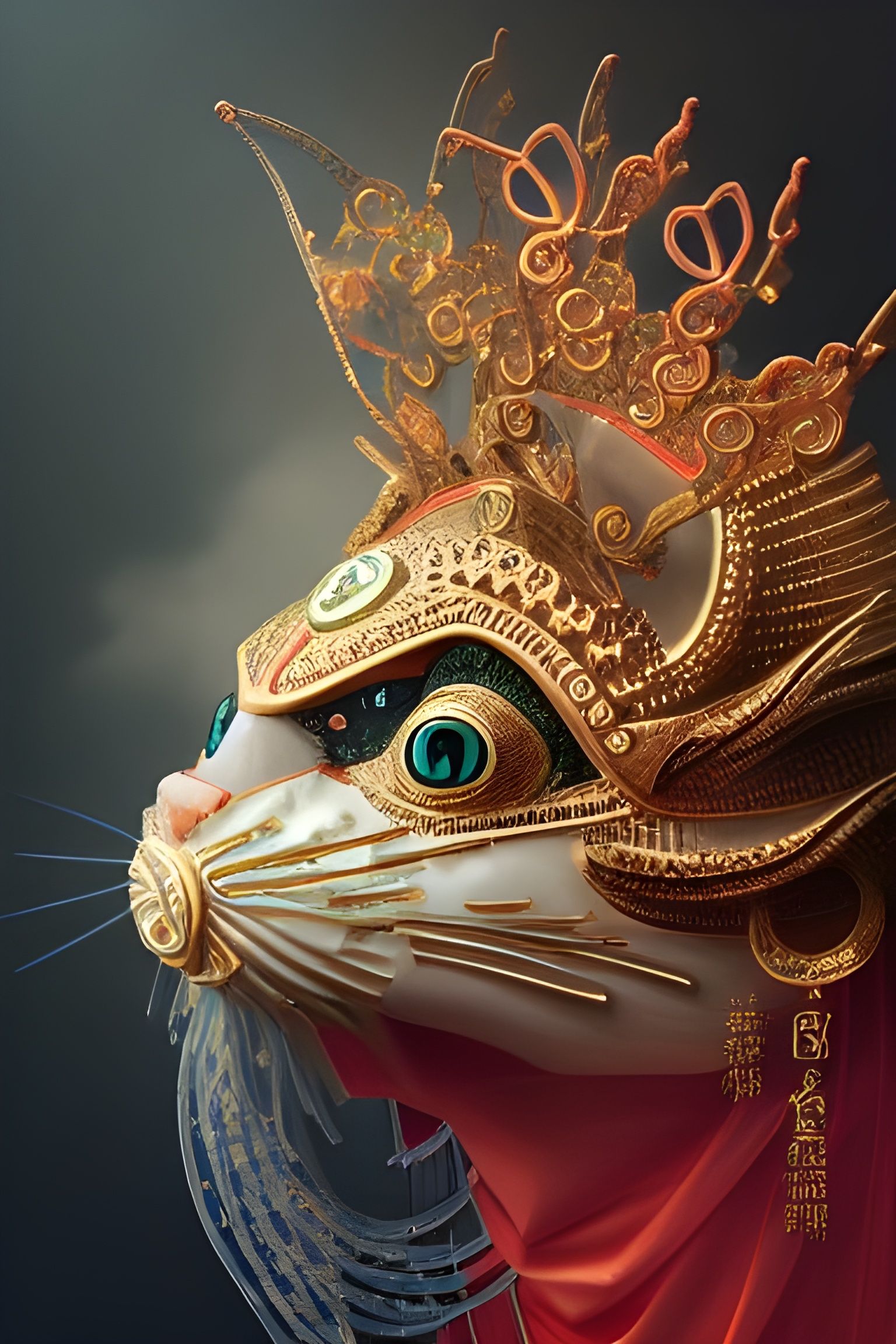Cat Portrait with Peking Opera Mask in 3D