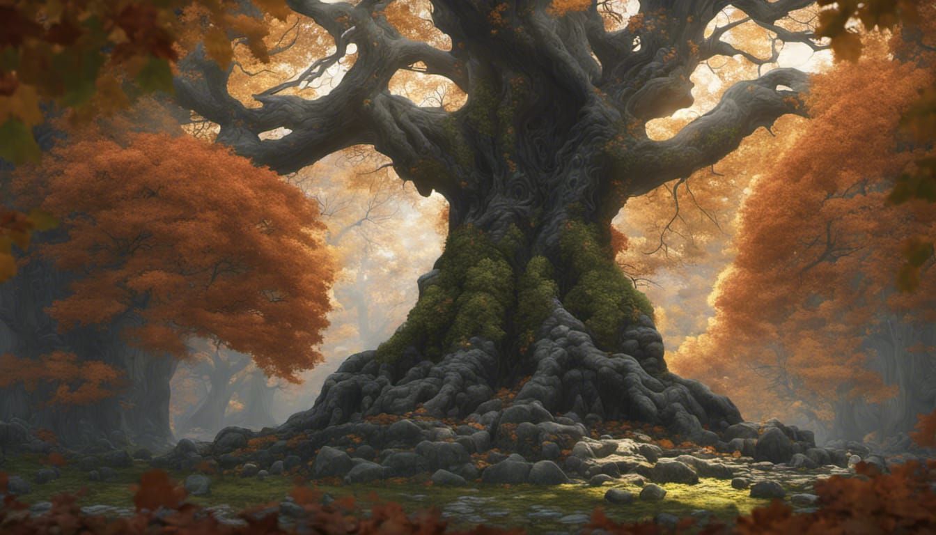 Druid's Grove: Seasons Collide in Dark Fantasy Art