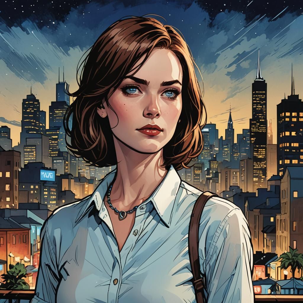 San Francisco Woman in American Comic Art Style