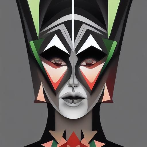 Aztec Skeleton Woman with Butterfly Wings in Cubist Style