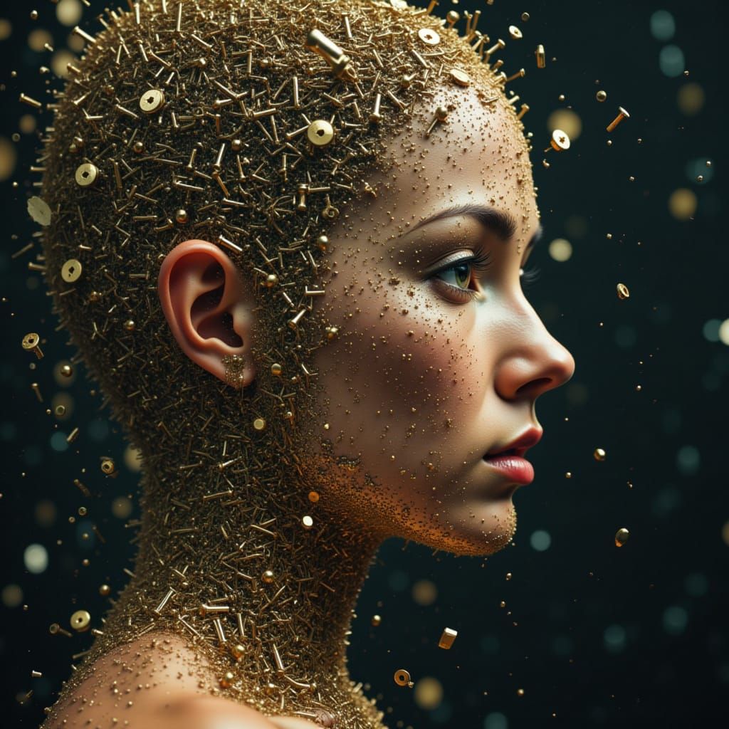 Woman's face disintegrates into screws and nails 2