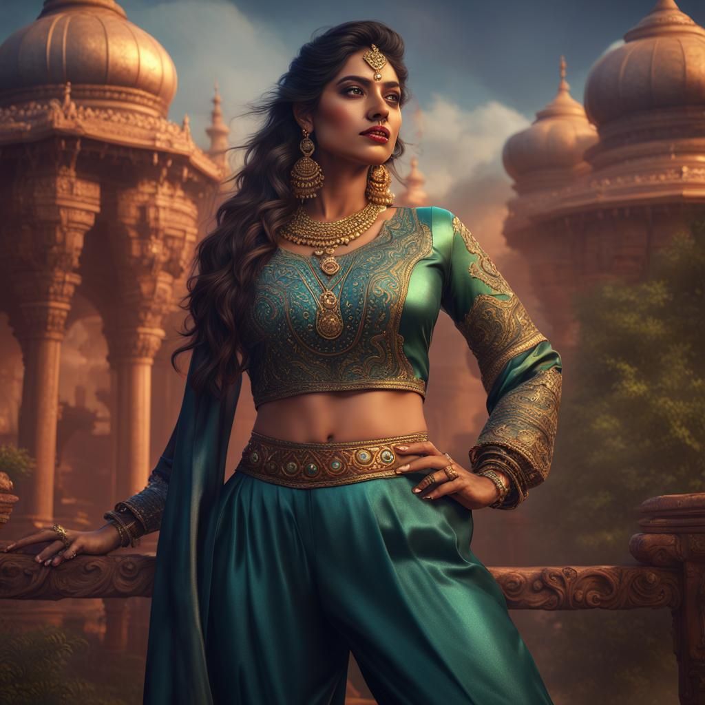 Fantasy Indian Woman in Satin, Detailed Matte Painting