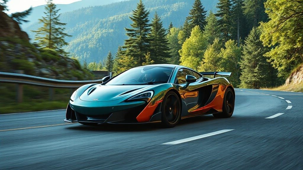 Neon Supercar Races on Mountain Road in Digital Art