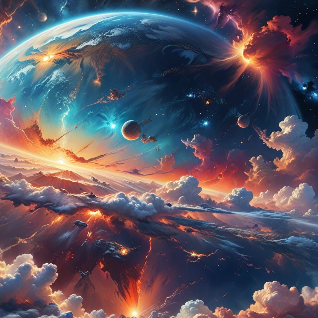 Smiling Earth in Space: A Vibrant Oil Painting