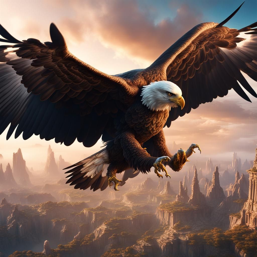 Eagle Soaring Over World: Detailed Matte Painting