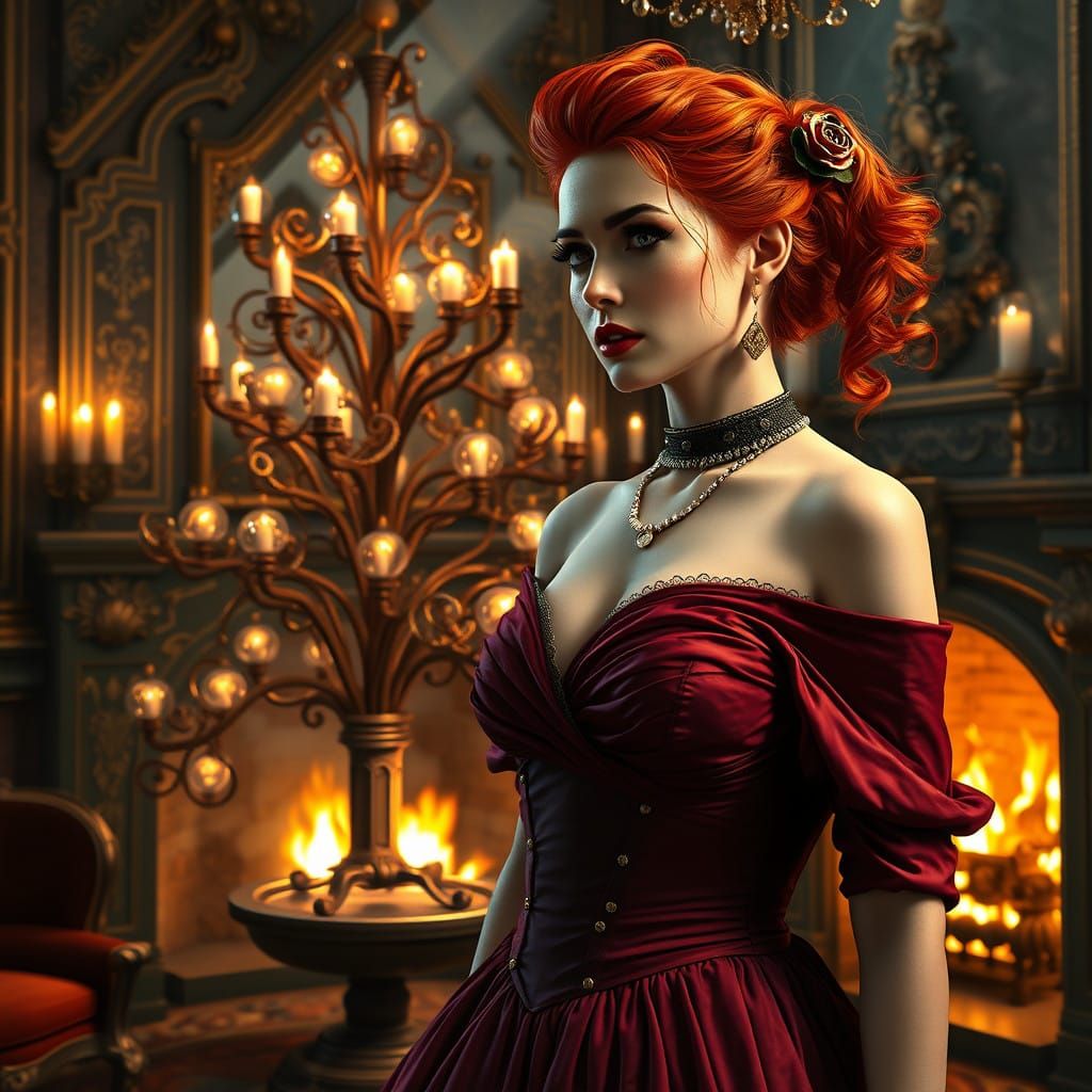 Steampunk Redhead in Opulent Chamber