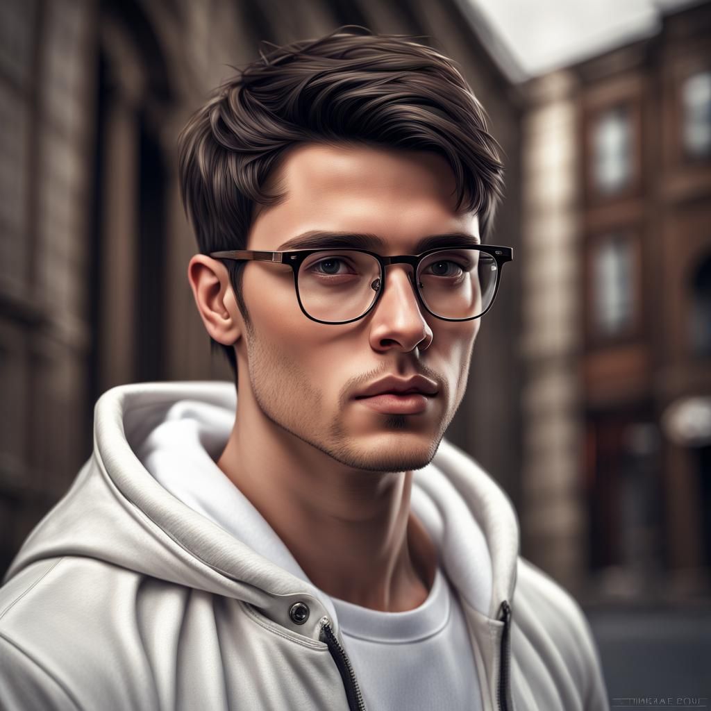 Hyperrealistic Portrait of a Young Man with Glasses
