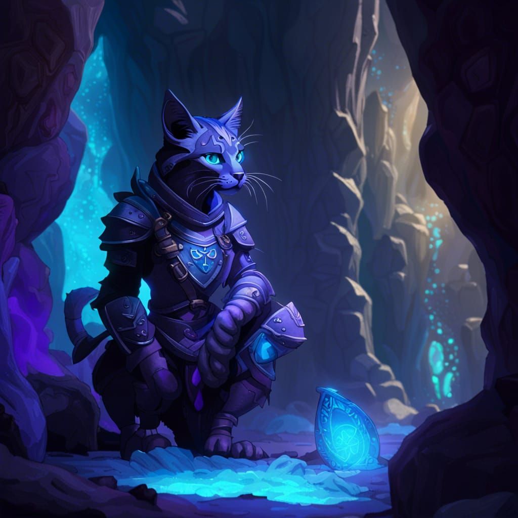 Tabaxi Stone Statue in Bioluminescent Cave