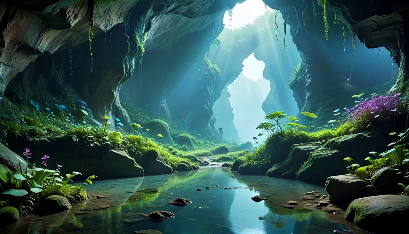 Dreamlike Son Doong Vision in Cool Blues and Greens