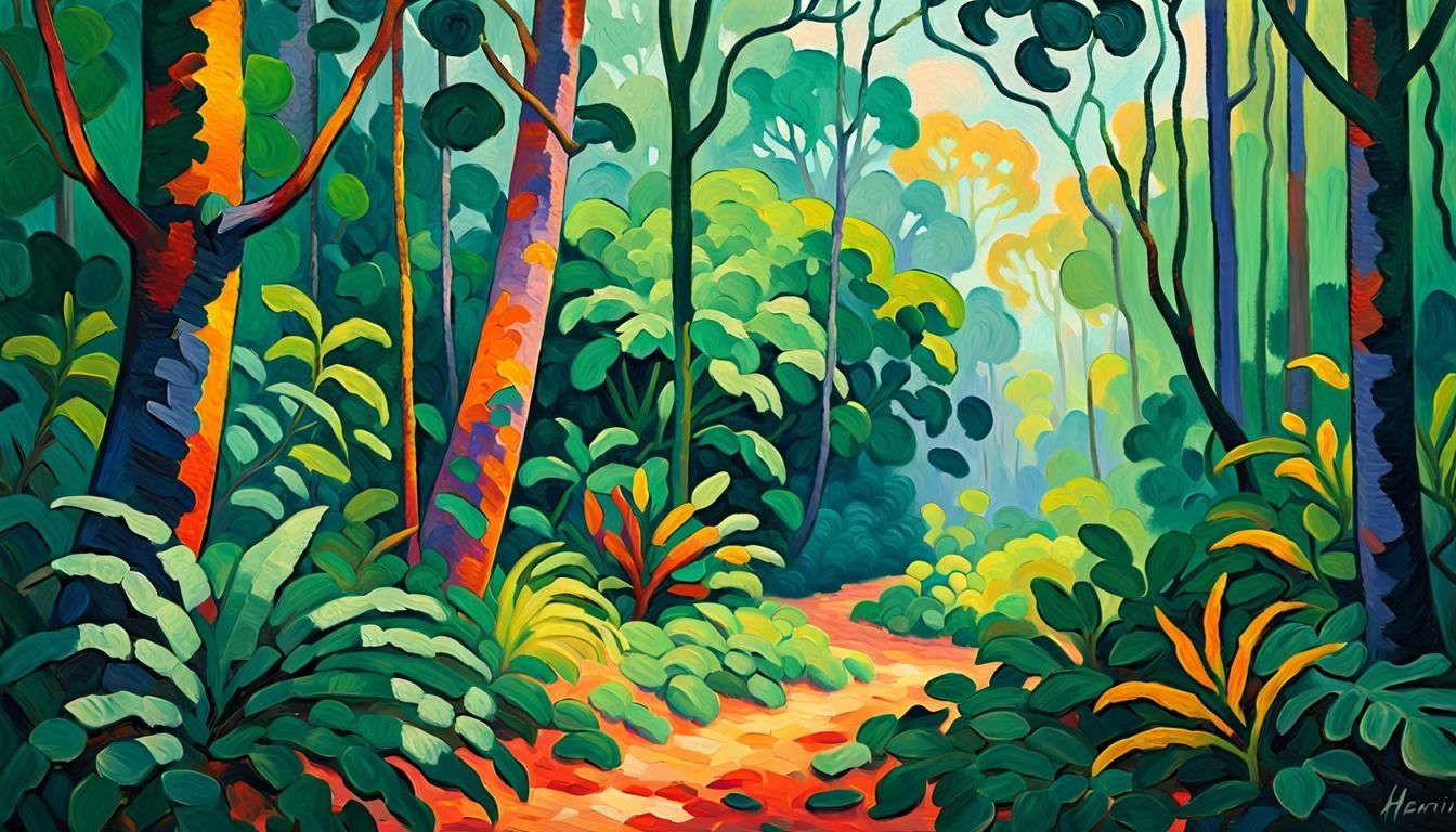 Fauvist Jungle Landscape with Early Mammals