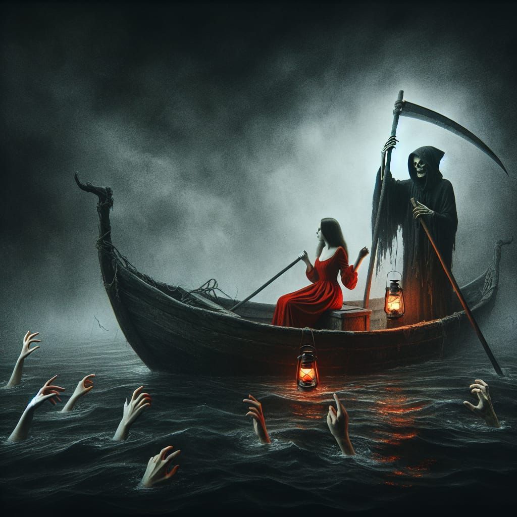 Grim Reaper Sails the River Styx