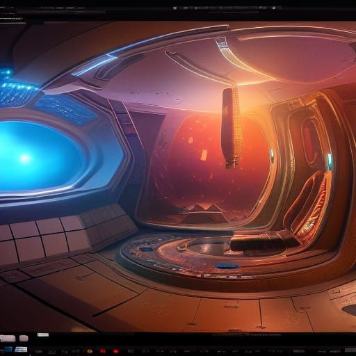 Fantastical UFO Interior in Detailed Matte Painting Style