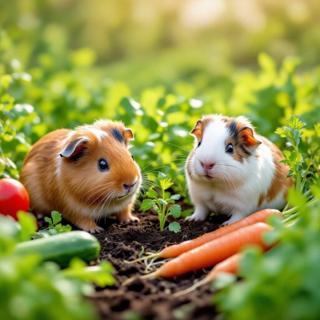 Guinea Pigs Gardening in Vegetable Field
