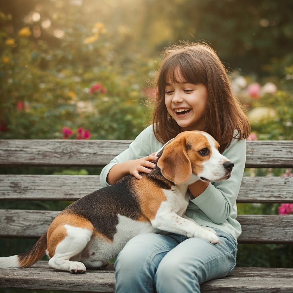 Joyful Young Woman and Lovable Beagle in Serene Park