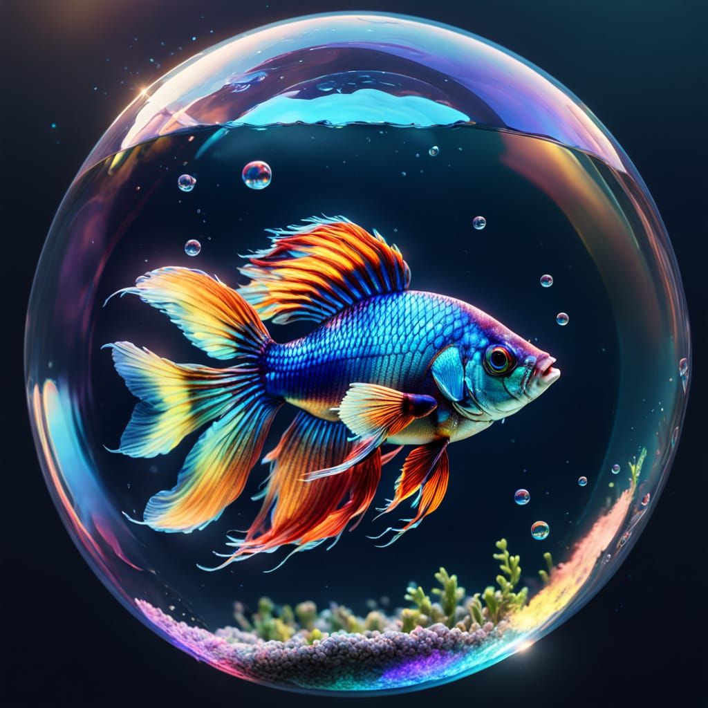 Iridescent Bubble Betta Fish in the Sky