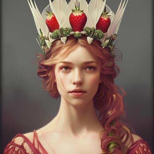 Strawberry Queen Portrait in Art Nouveau Style