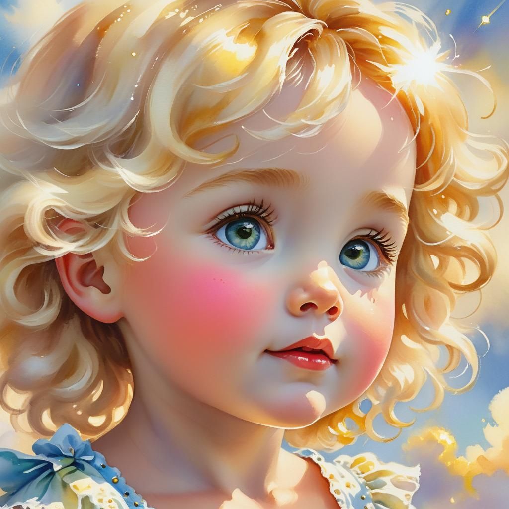 Baby Gazing at Sunshine: Whimsical Watercolor Impasto