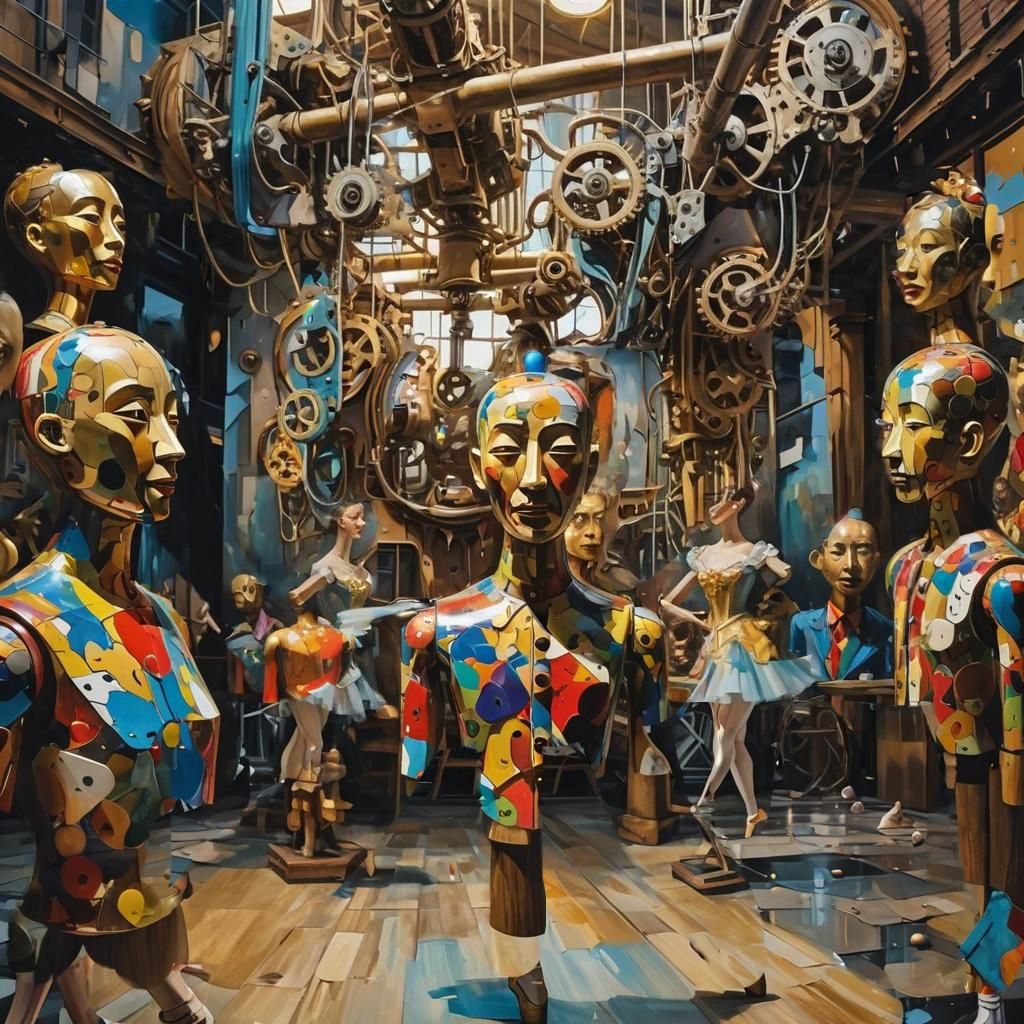 Surreal Melting Clocks and Mannequins Painting