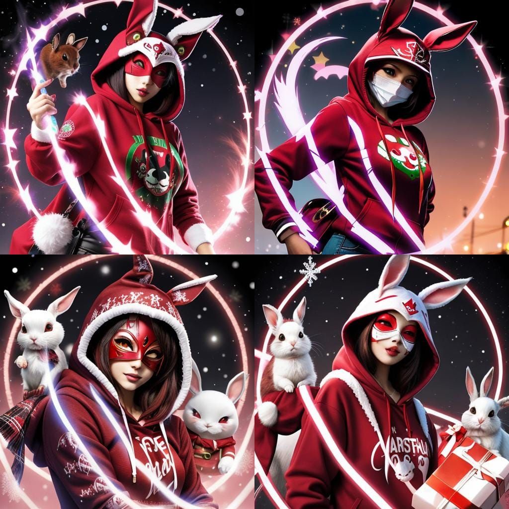 Crimson Masked Trickster: Woman in Rabbit Hoodie