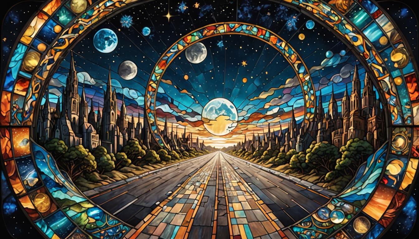 Road from the Earth to the Moon. Stained glass