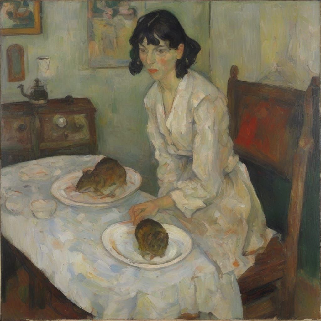 Mouse Stealing Grain in Expressionist Style