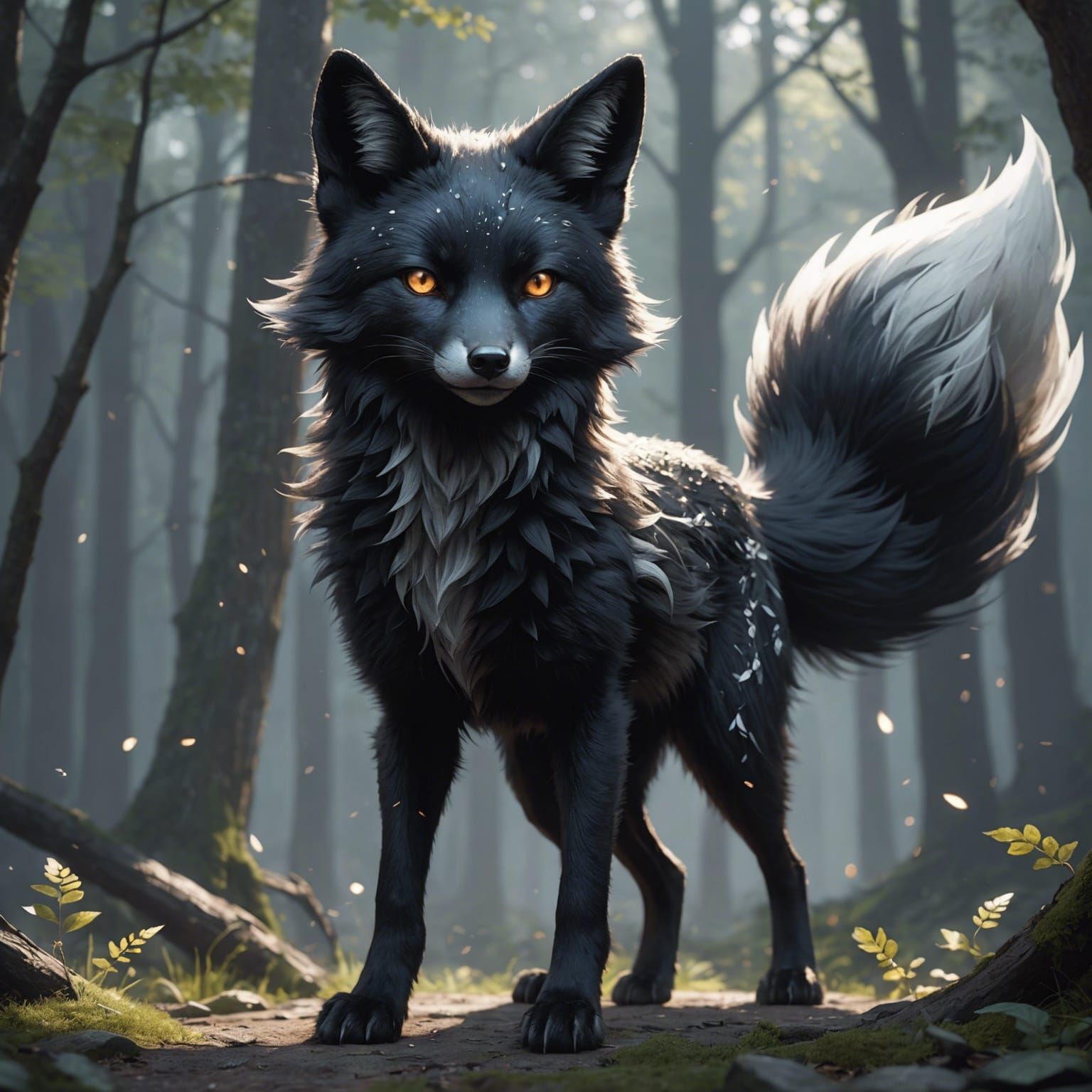 Magical Black Fox in Anime Style