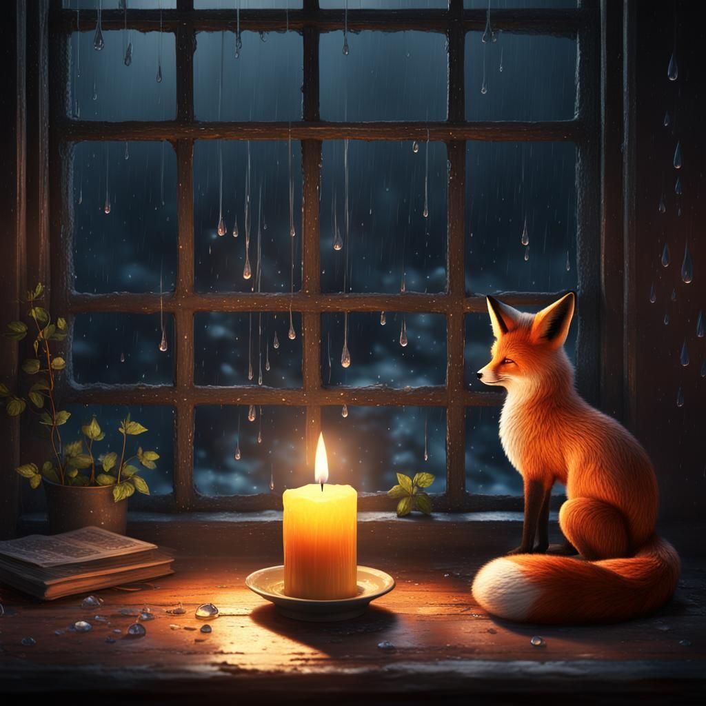 Fox in the Rain: Candlelit Room Scene