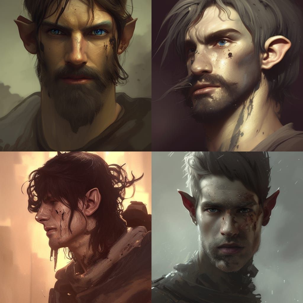 Gritty Male Elf Portrait in Hyperdetailed Style
