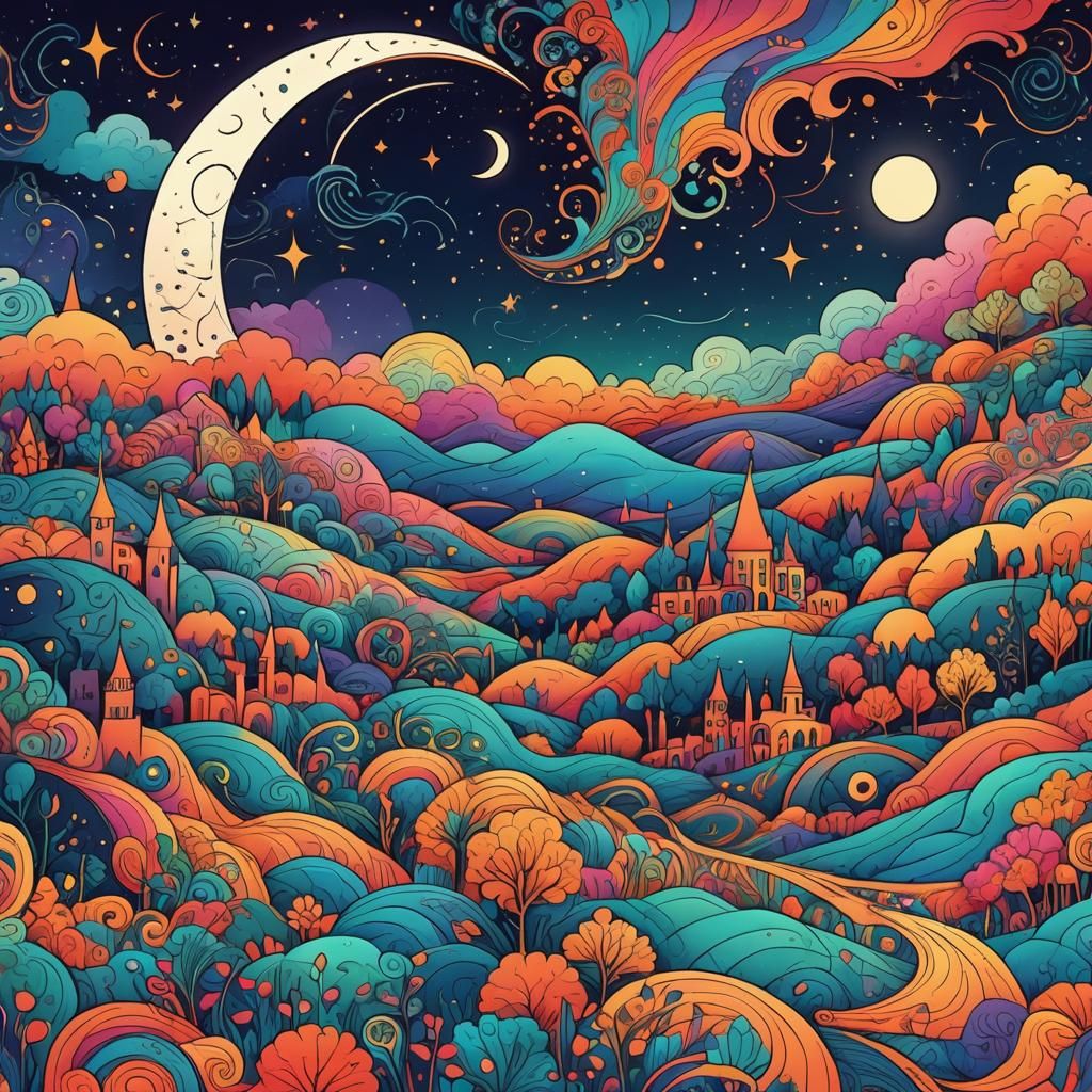 Dreamy Landscape in Expressive Doodle Art Style