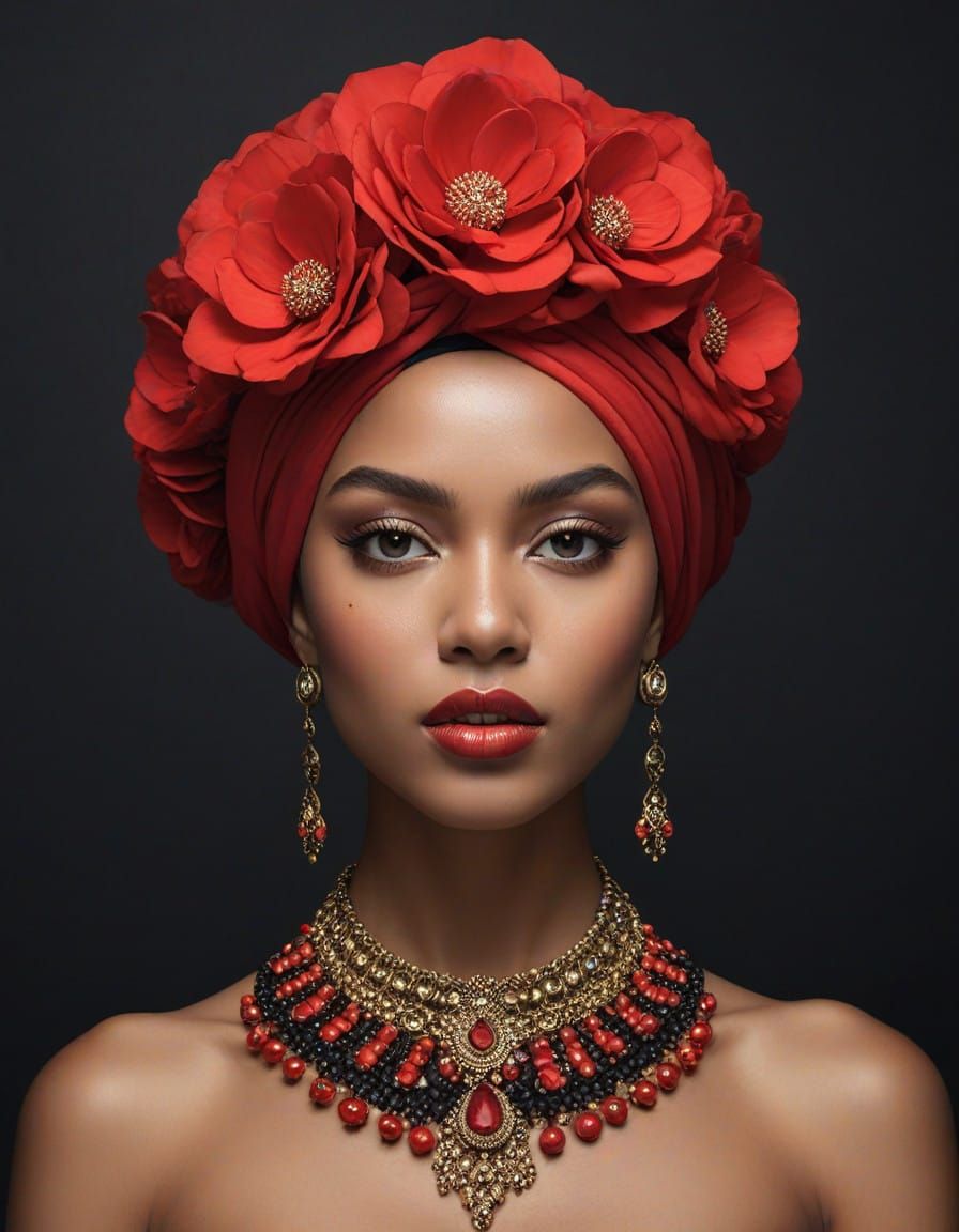 Regal Woman in Rich Turban with Vibrant Accessories