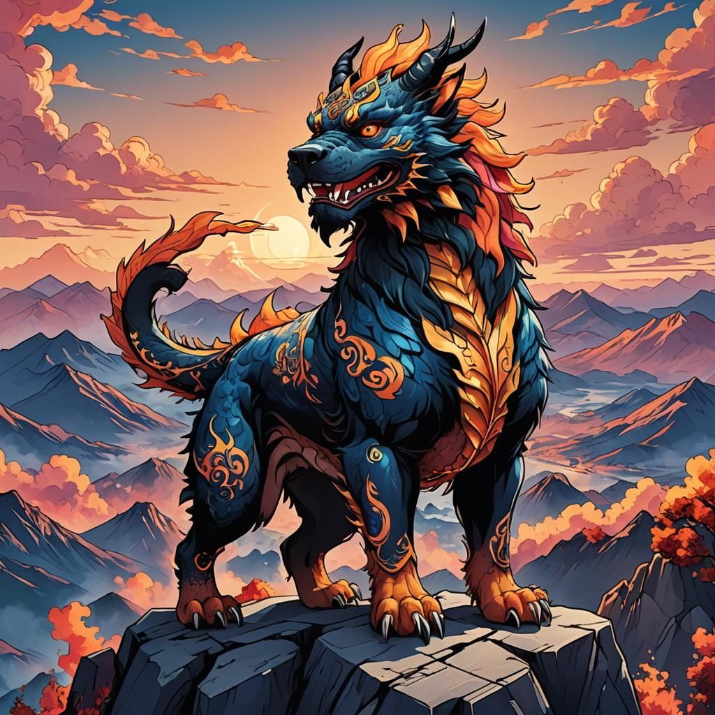 Hell Hound Foo Dog Dragon in Manga Style