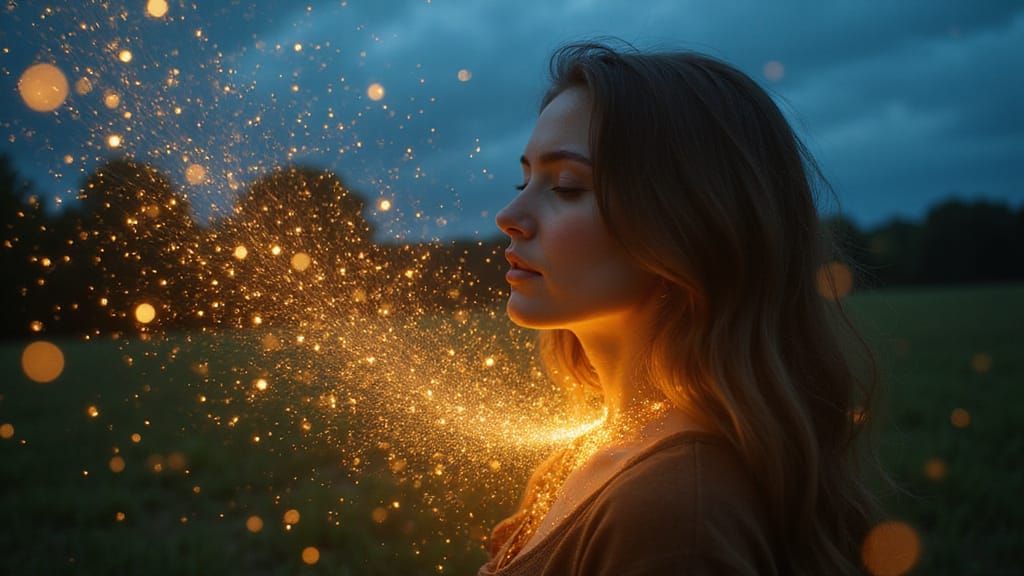 Ethereal Firefly Dance: Double Exposure Portrait