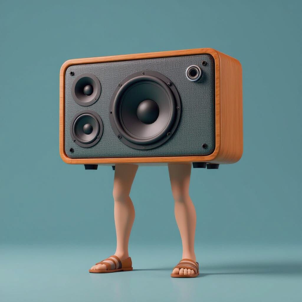 Absurd Speaker with Human Legs, Cartoonish Texture