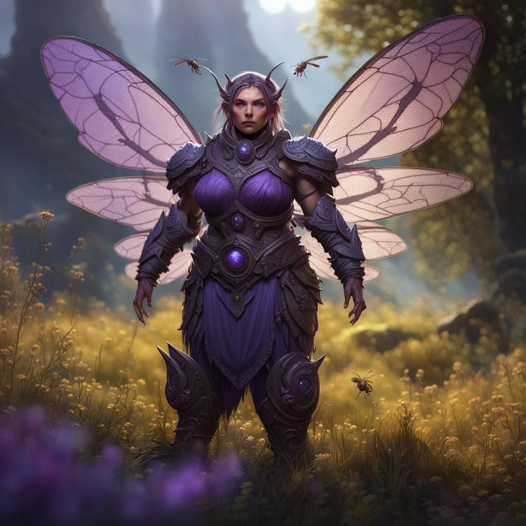 Fantasy Fairy with Wasp Wings in Grassy Field