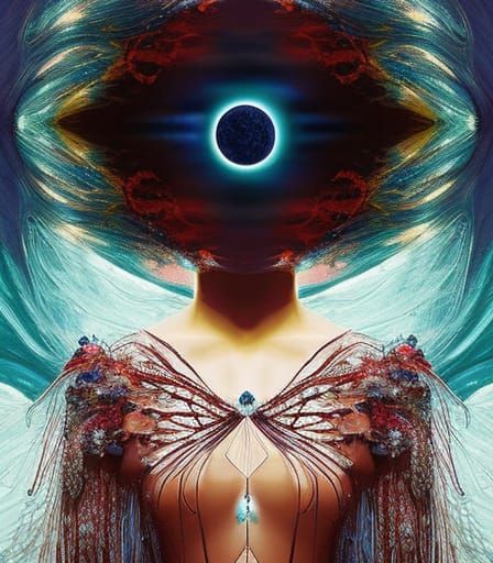 Ethereal Woman in Midnight Blue-Black Gown