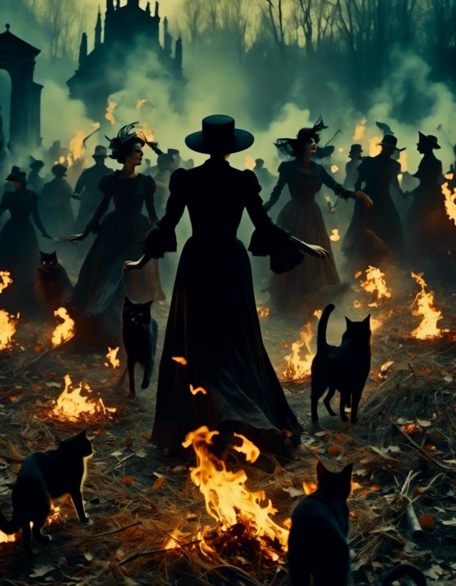 Witches' Dance in Ancient Cemetery at Dusk