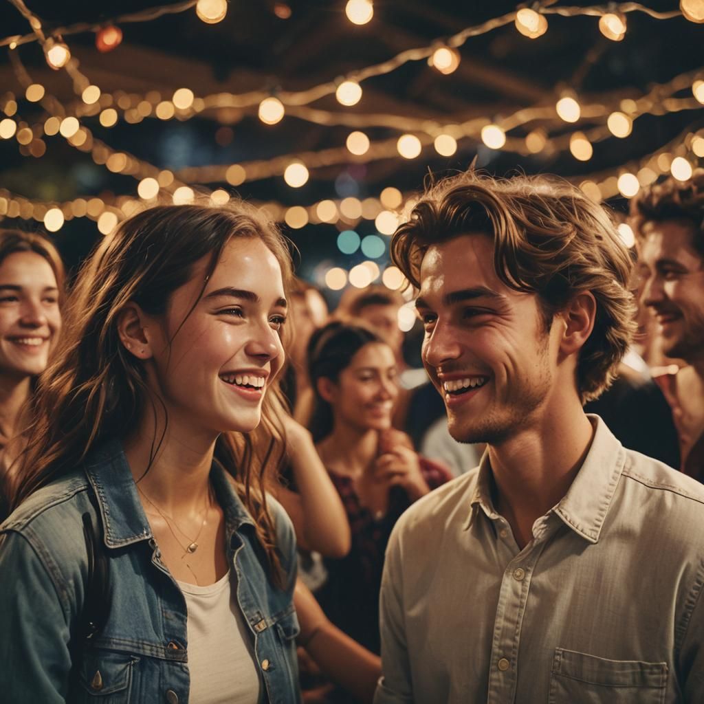 Smiling Couple on Dance Floor in Cinematic Style
