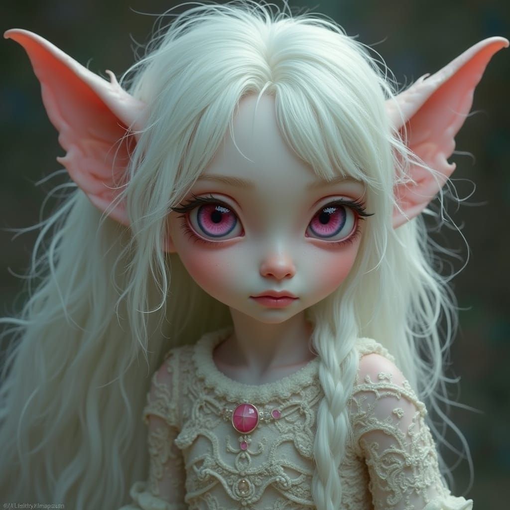 Albino Elf with Pink Eyes: Hyperrealistic Portrait