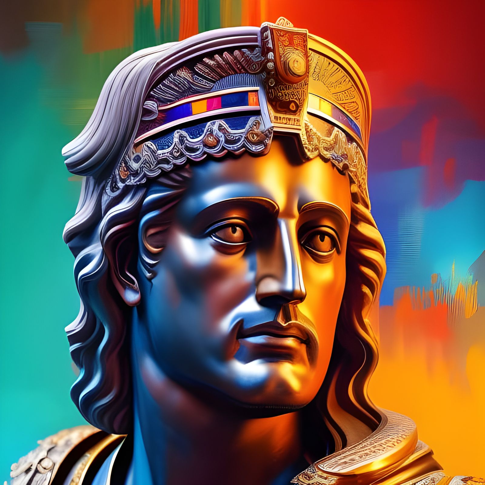 Alexander the Great Selfie: Digital Portrait in Vibrant Colo...