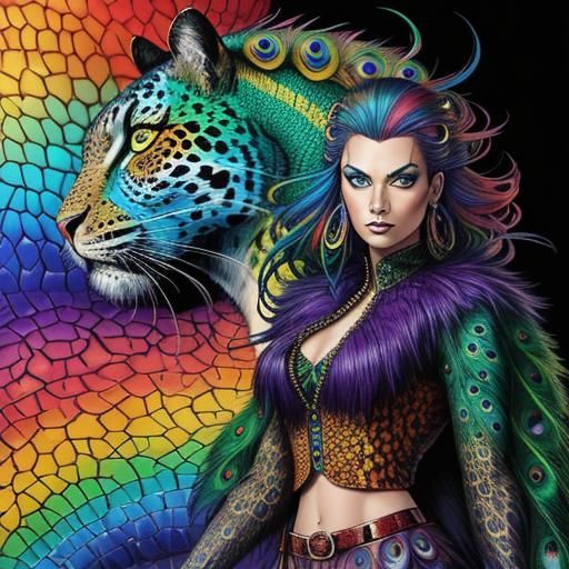 Woman with Rainbow Dragon Scales in Comic Book Art