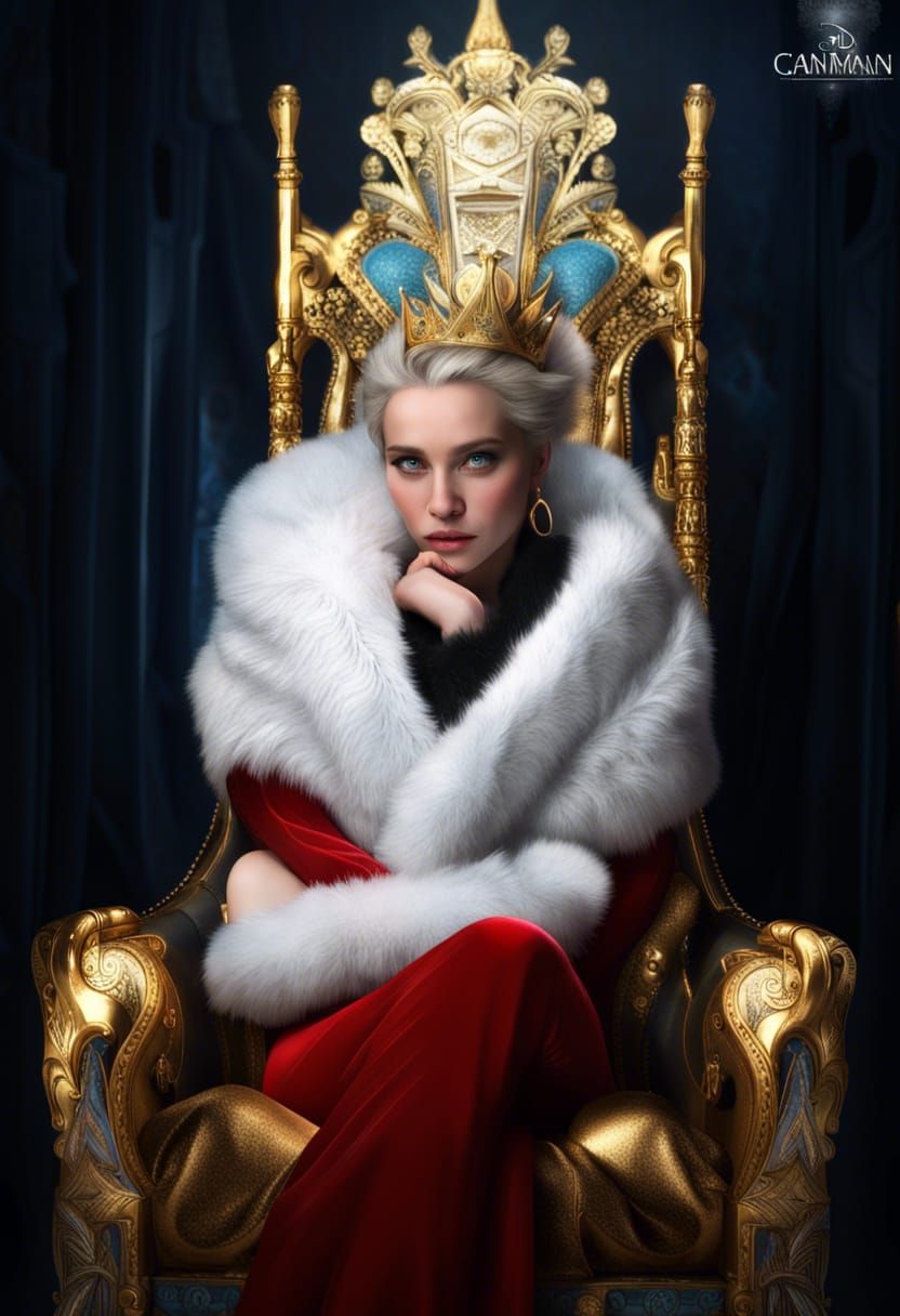 Queen Elsa on Golden Throne: 3D Maximalist Portrait