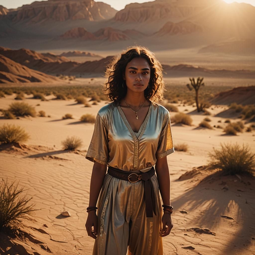 Zari From Duolingo in Desert Sunset: Cinematic Still