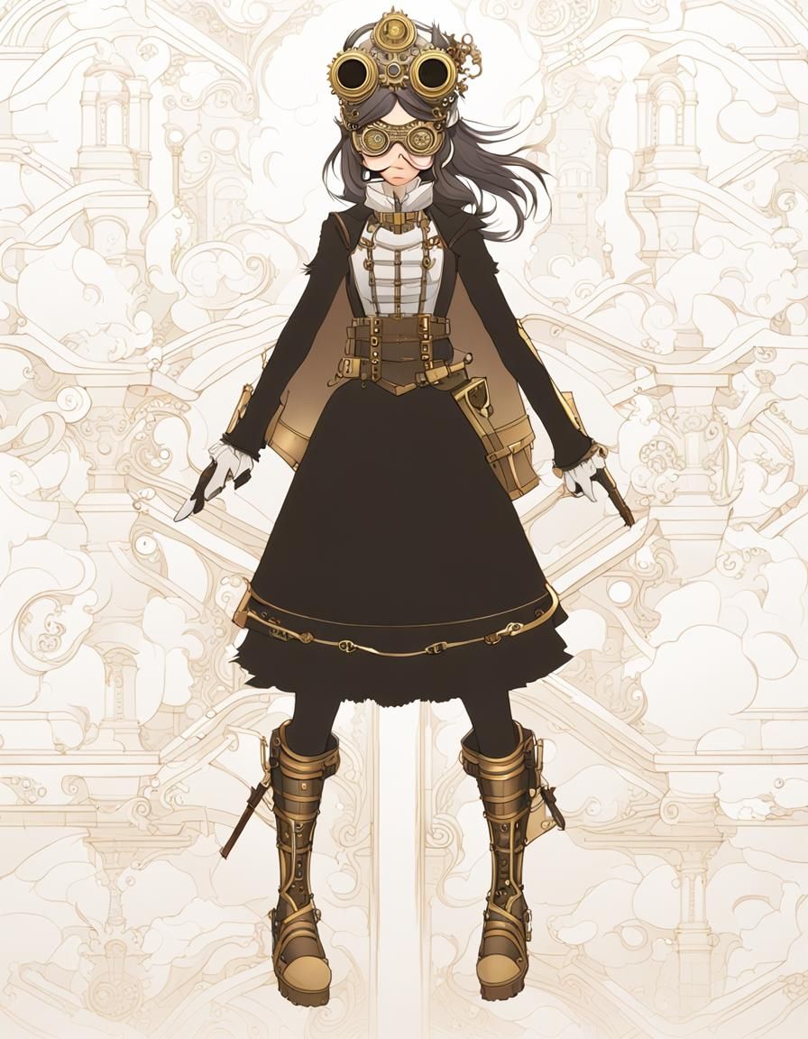 Steampunk Anime Girl Portrait in Victorian Alleyway