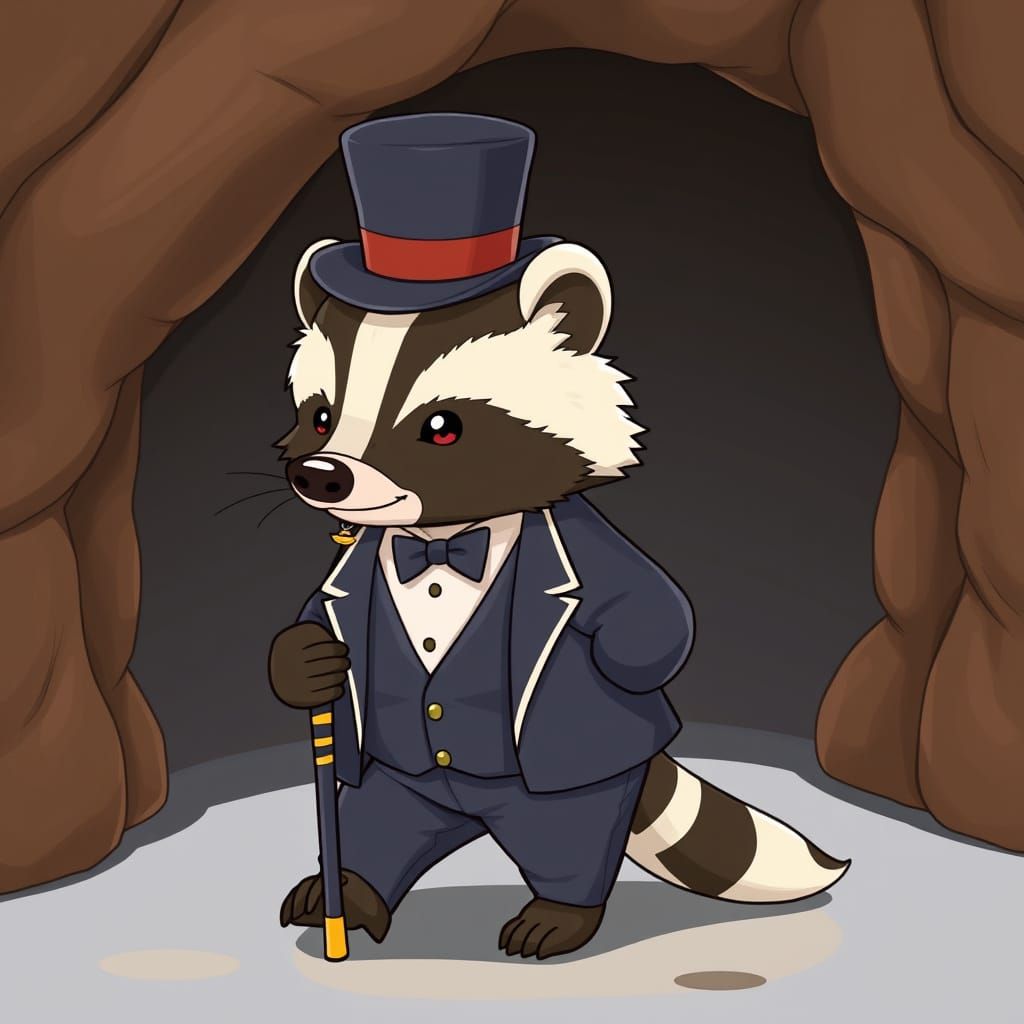 Dapper Honey Badger in Anime Style