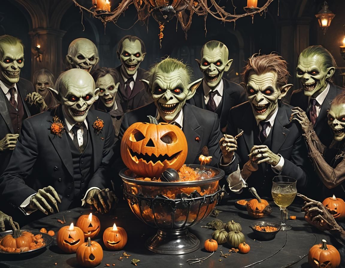 Ghouls and Goblins Halloween Party in Photorealistic Style