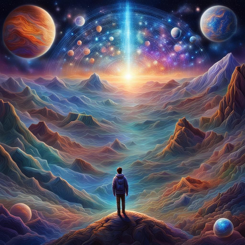 Cosmic Astral Illustration in Pablo Amaringo Style