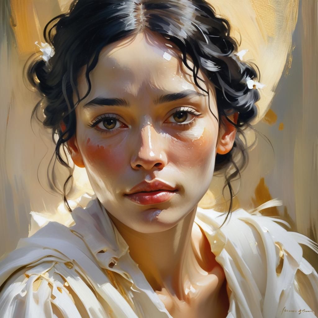 Expressive Portrait of Girl with Vitiligo as Oil Painting